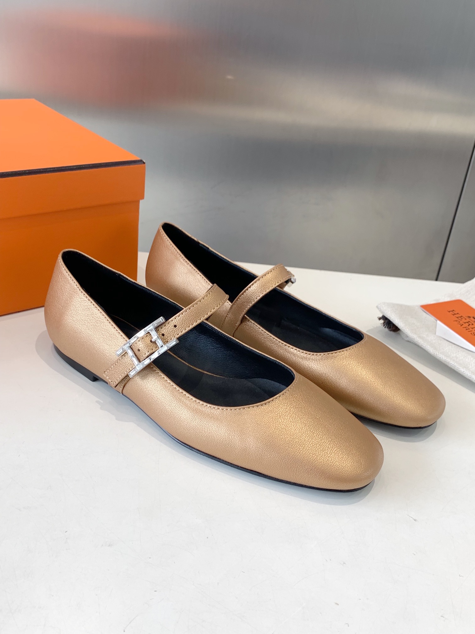 Hermès HERMES Jane Dore Chaussures de ballet en cuir