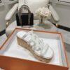 HERMES Isabella 30 Leather cork Plat form Sandals Mule Shoes H241120Z White beige