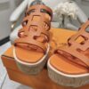 HERMES Isabella 30 Leather cork Plat form Sandals Mule Shoes orange beige