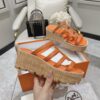 HERMES Isabella 30 Leather cork Plat form Sandals Mule Shoes orange beige