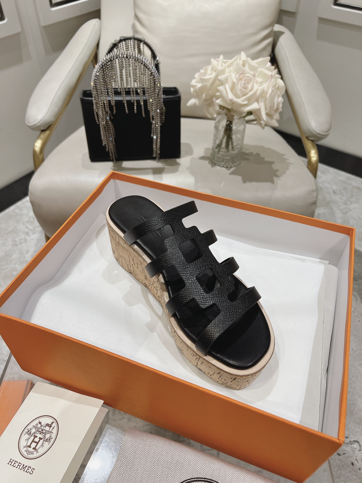 Hermes Women Isabella 30 Sandal in Calfskin-Black
