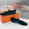 Hermès Ballerines en velours vertes