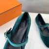 Hermès Ballerines en velours vertes