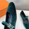 Hermès Ballerines en velours vertes