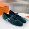 Hermès Ballerines en velours vertes