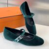 Hermès Ballerines en velours vertes