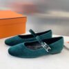 Hermès Ballerines en velours vertes