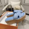 HERMES Suede Goatskin Cork Eze 30 Sandals Bleu ...