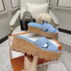 HERMES Suede Goatskin Cork Eze 30 Sandals Bleu ...