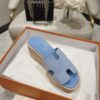 HERMES Suede Goatskin Cork Eze 30 Sandals Bleu ...