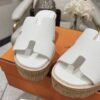 Hermes White Leather Eze Wedge Sandals Size