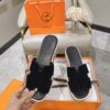 Hermes black Leather Eze Wedge Sandals Size