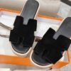 Hermes black Leather Eze Wedge Sandals Size