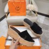 Hermes black Leather Eze Wedge Sandals Size