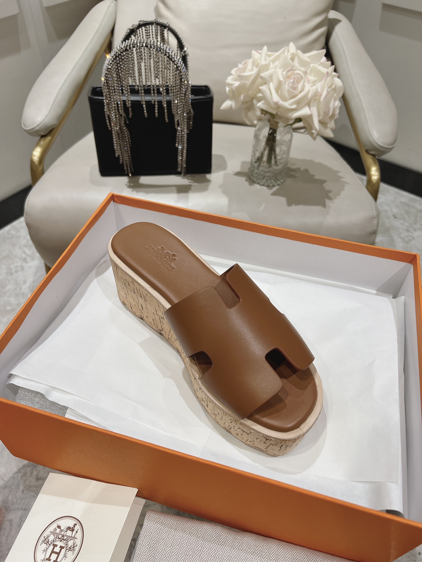 Hermes  Calfskin Cork Eze 30 Sandals  Marron Glaise Sold Out