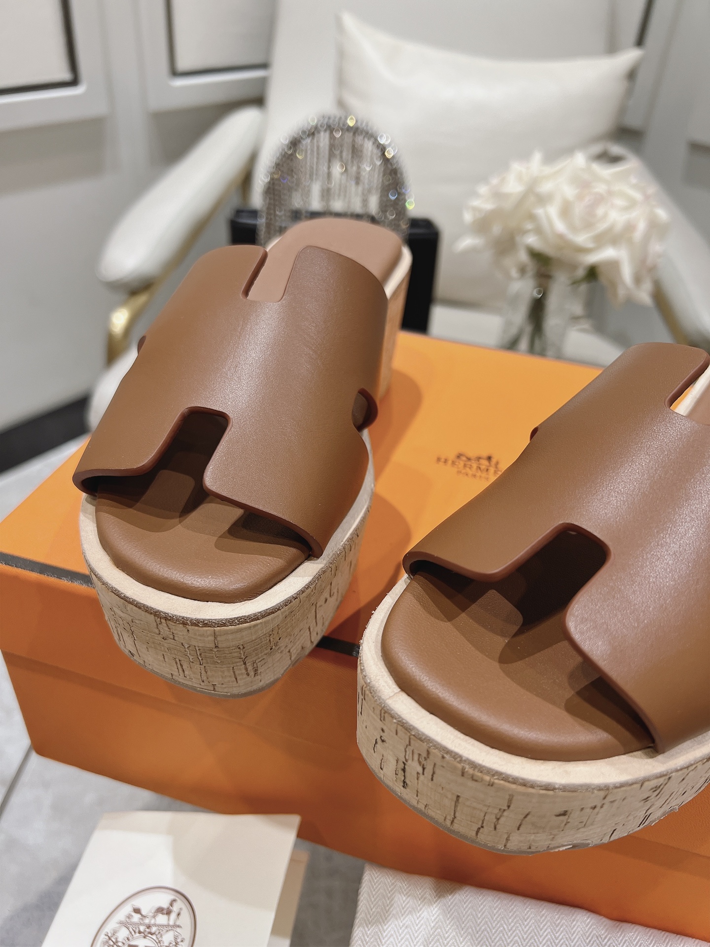 Hermes  Calfskin Cork Eze 30 Sandals  Marron Glaise Sold Out
