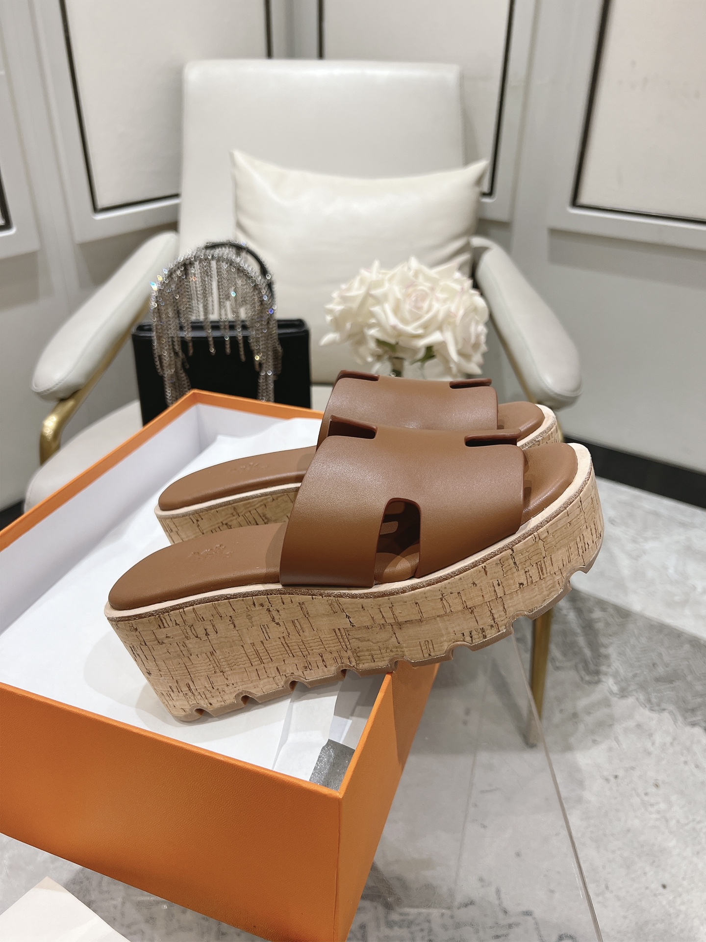 Hermes  Calfskin Cork Eze 30 Sandals  Marron Glaise Sold Out