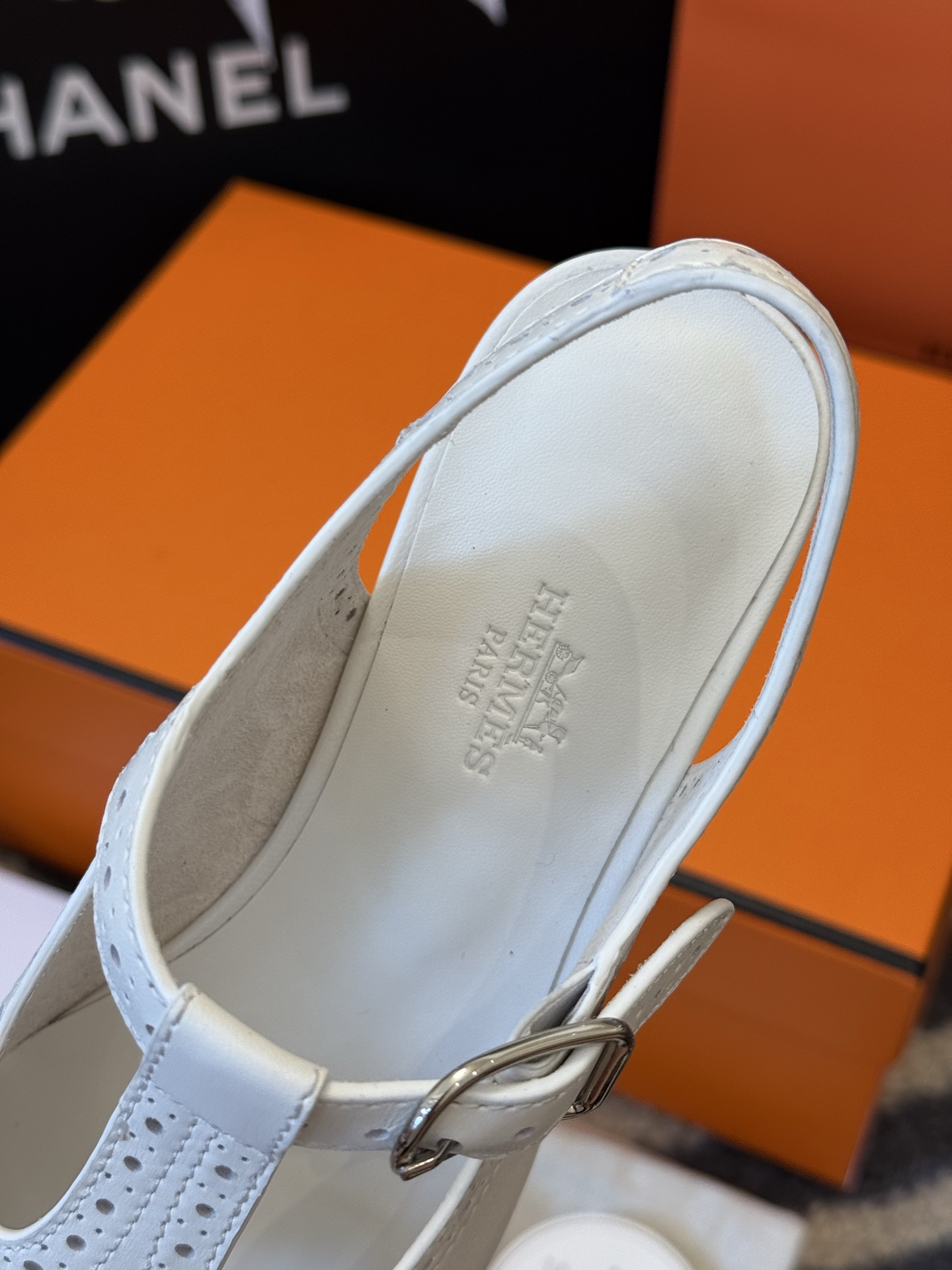 Hermès Kim Slingback – White Calfskin Leather