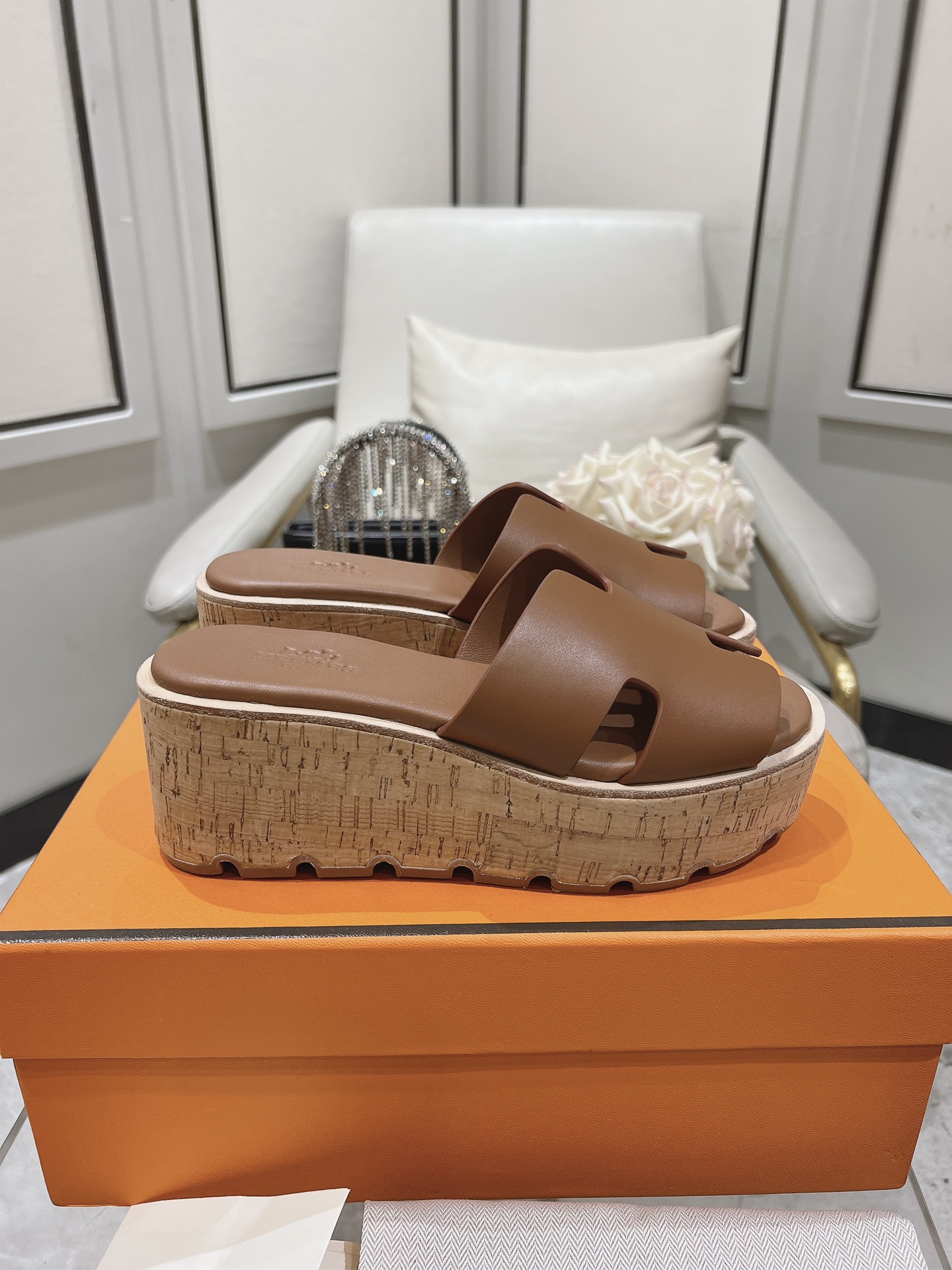 Hermes  Calfskin Cork Eze 30 Sandals  Marron Glaise Sold Out
