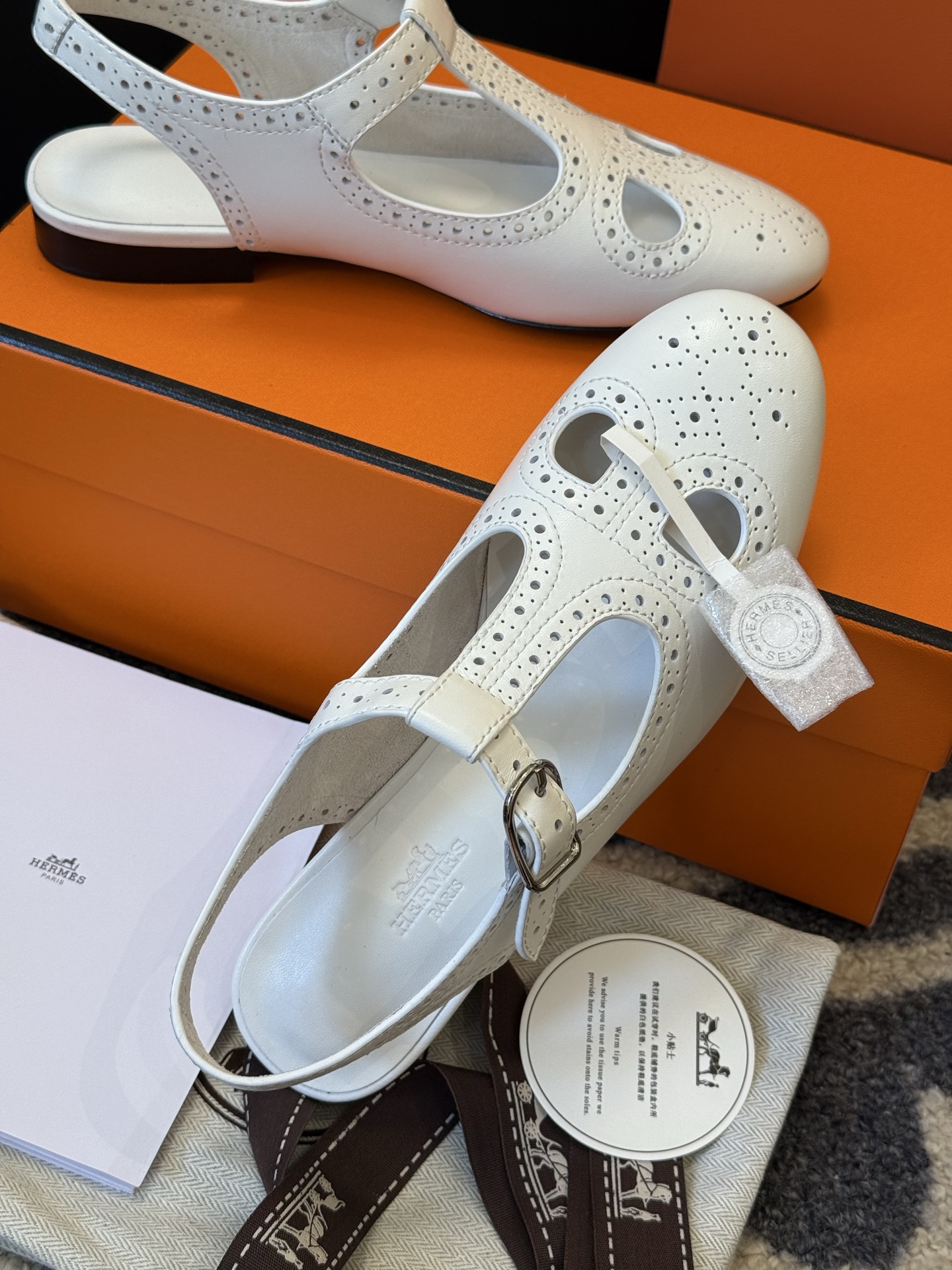 Hermès Kim Slingback – White Calfskin Leather