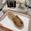 Hermes Eze Leather Platform Slides In Brown Womens Size Dust Bags