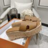 Hermes Eze Leather Platform Slides In Brown Womens Size Dust Bags