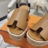Hermes Eze Leather Platform Slides In Brown Womens Size Dust Bags