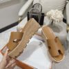 Hermes Eze Leather Platform Slides In Brown Womens Size Dust Bags