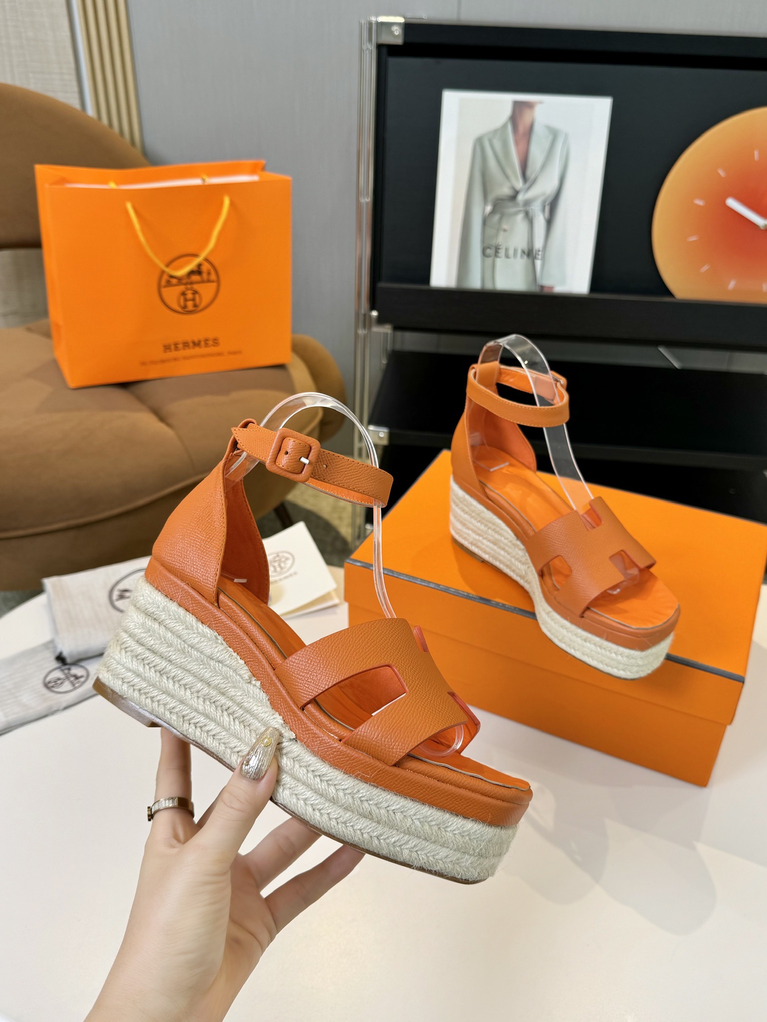 Hermès Hermès Elda Espadrille Women's Sandals Orange