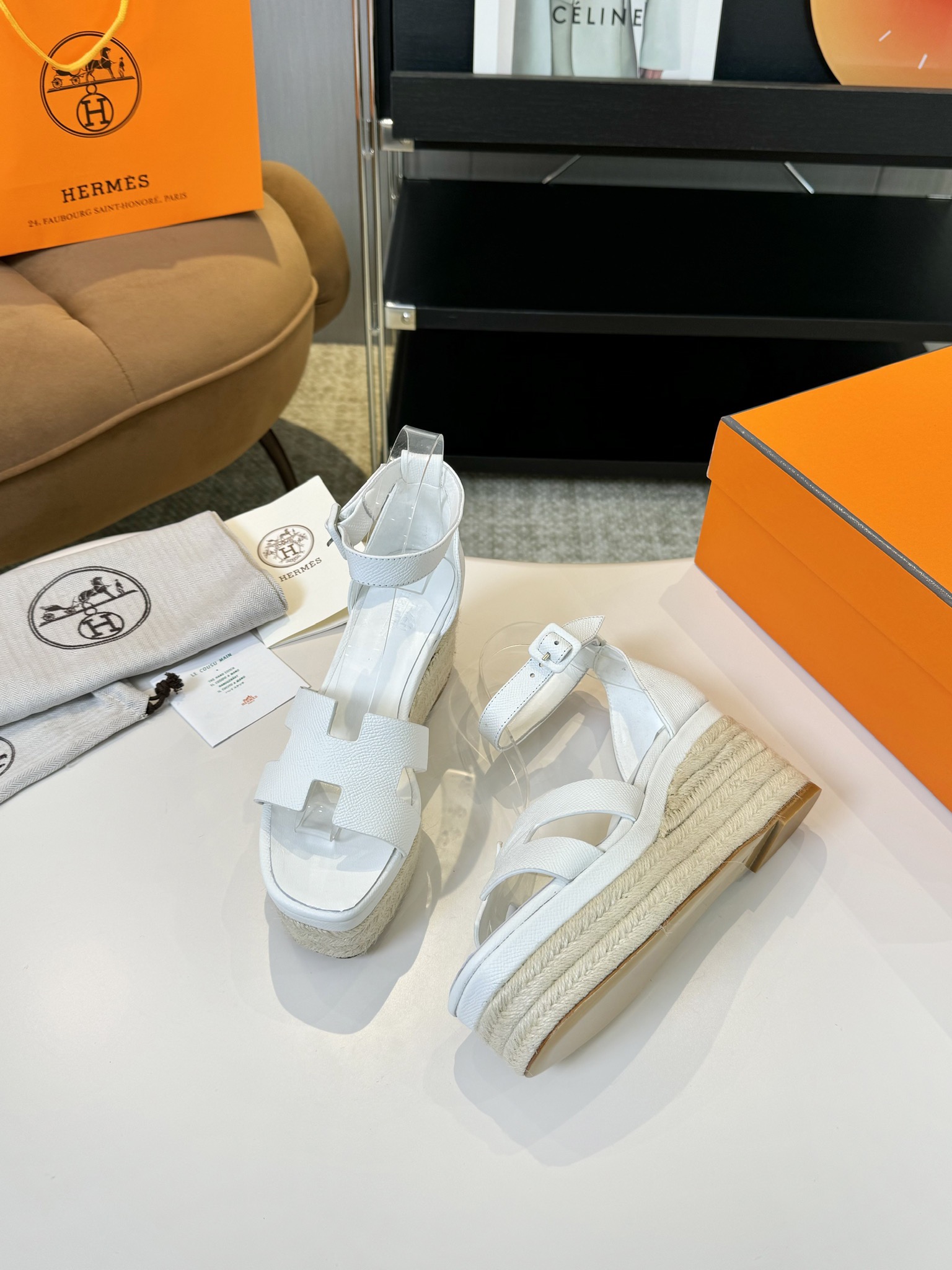 Hermès Women's White Hermès Elda Wedges