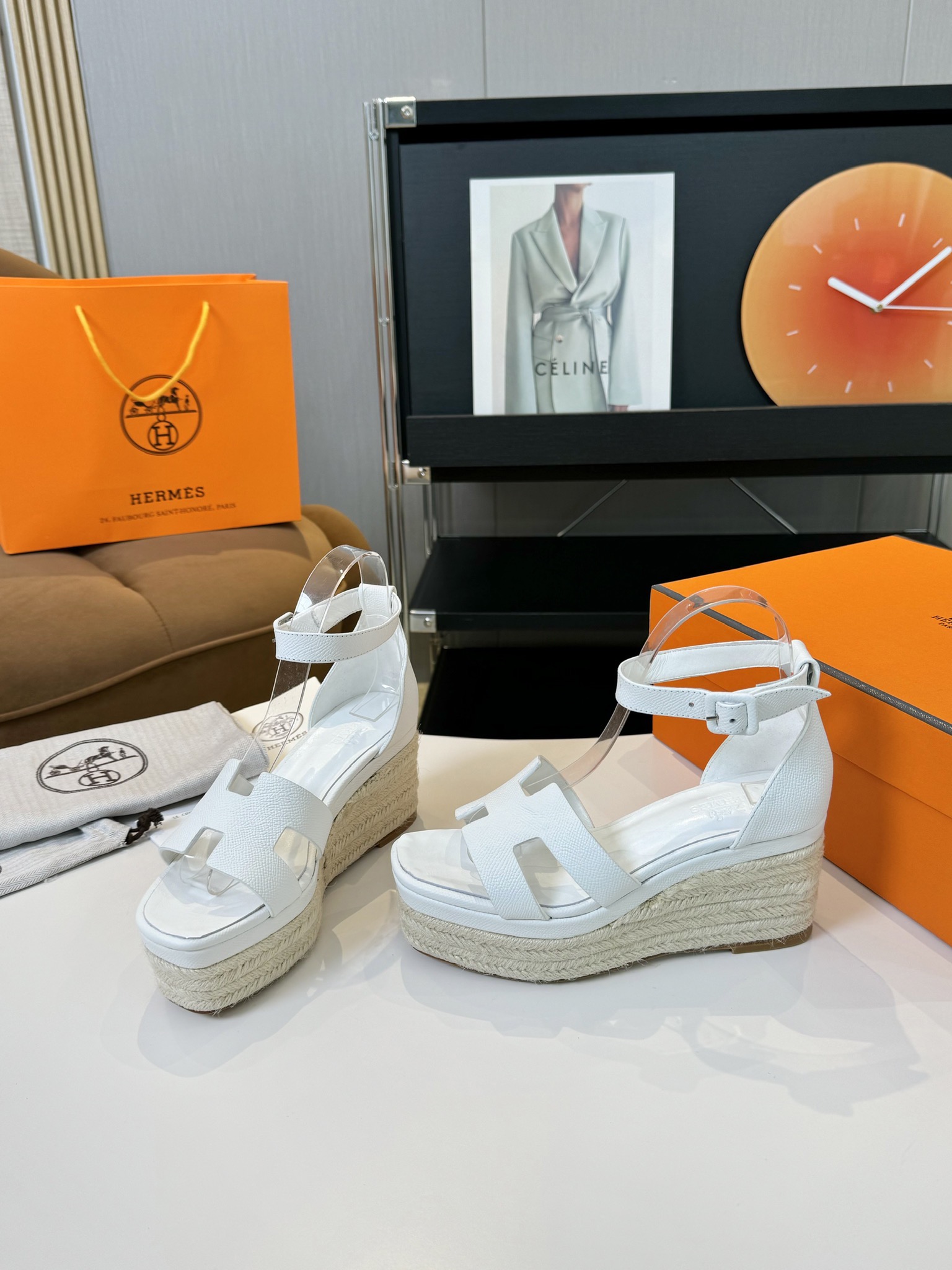 Hermès Women's White Hermès Elda Wedges