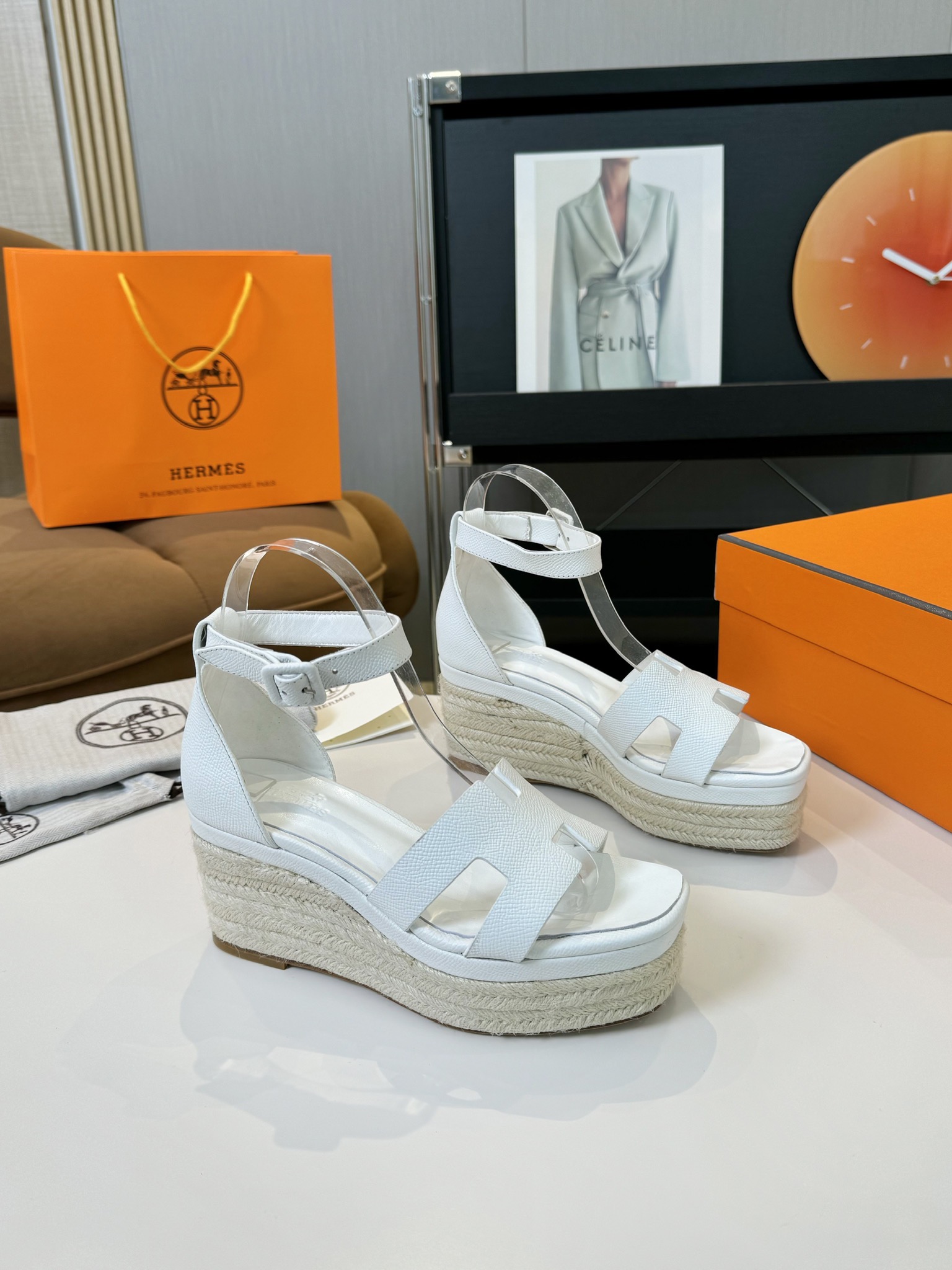 Hermès Women's White Hermès Elda Wedges