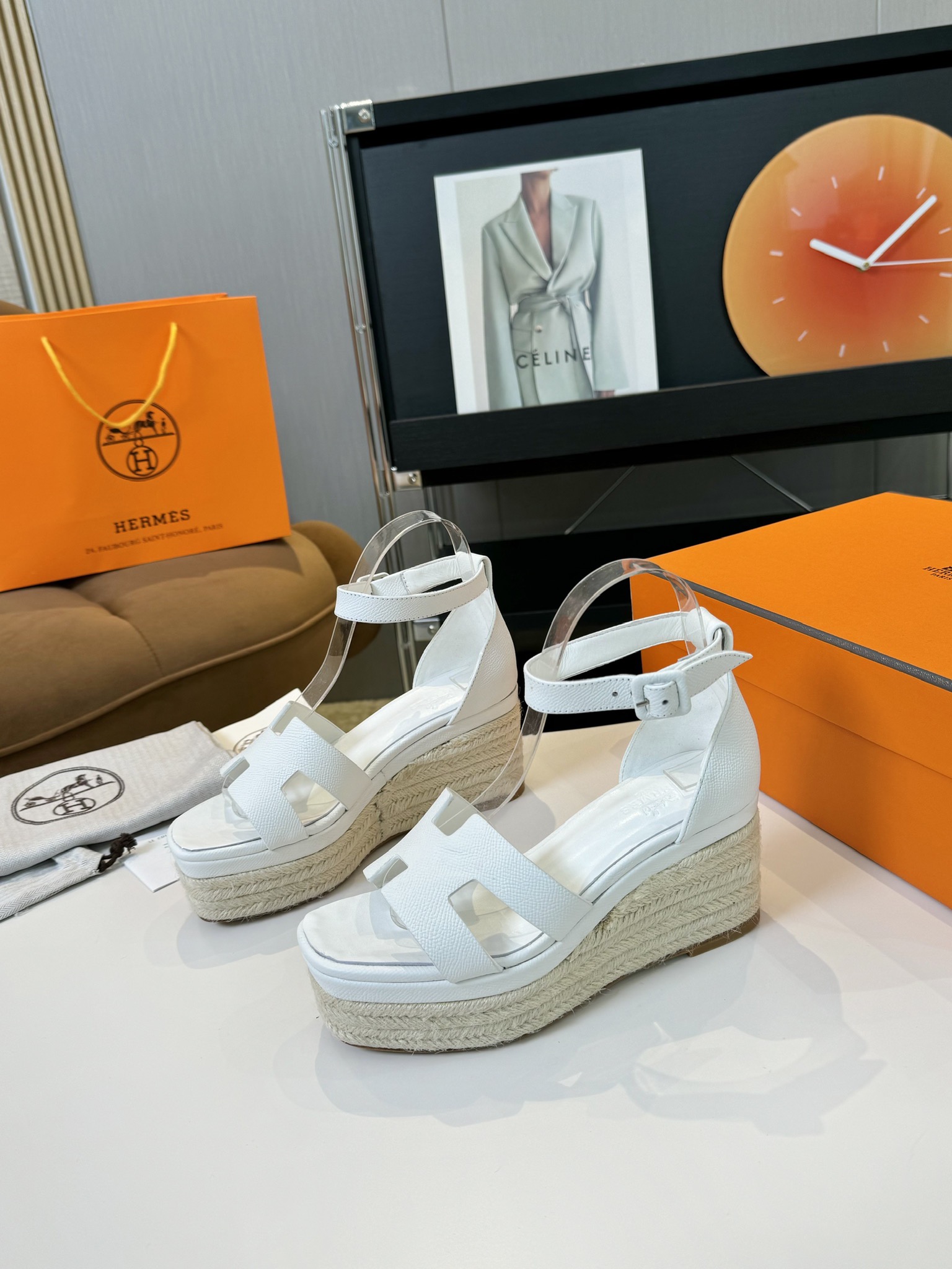 Hermès Women's White Hermès Elda Wedges