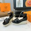 Hermes  Goatskin Elda Espadrille Wedge Sandals  Black