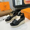Hermes  Goatskin Elda Espadrille Wedge Sandals  Black
