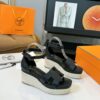 Hermes  Goatskin Elda Espadrille Wedge Sandals  Black
