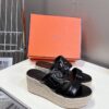 Hermes  Nappa Ithea Espadrille Wedge Sandals Black
