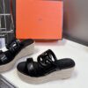 Hermes  Nappa Ithea Espadrille Wedge Sandals Black