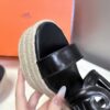 Hermes  Nappa Ithea Espadrille Wedge Sandals Black