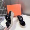 Hermes  Nappa Ithea Espadrille Wedge Sandals Black