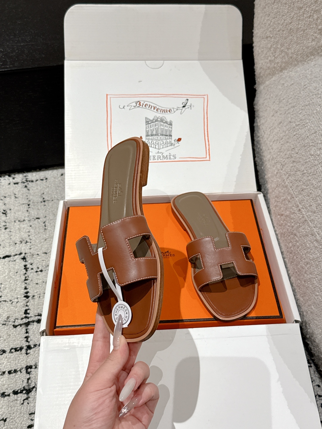 Hermès Oran Sandal – Brown Gold Calfskin