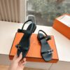 HERMÈS Calfskin Cristal Sandals – Black, Size