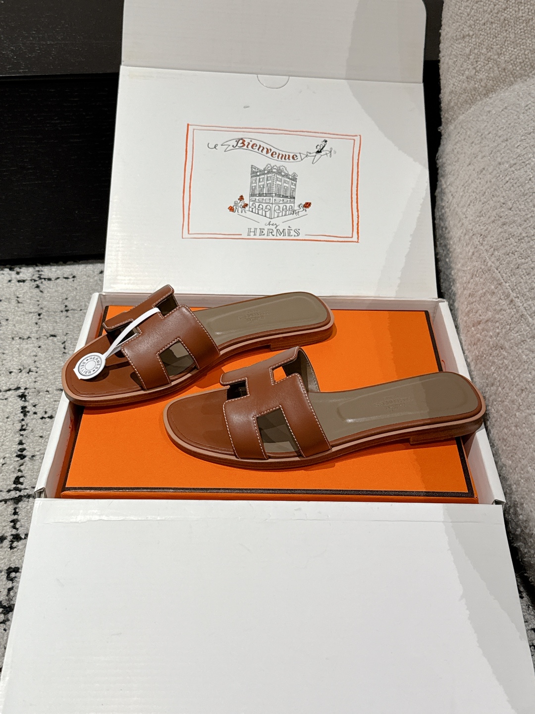 Hermès Oran Sandal – Brown Gold Calfskin