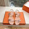 HERMES Calfskin Cristal Sandals 36.5 Rose aube