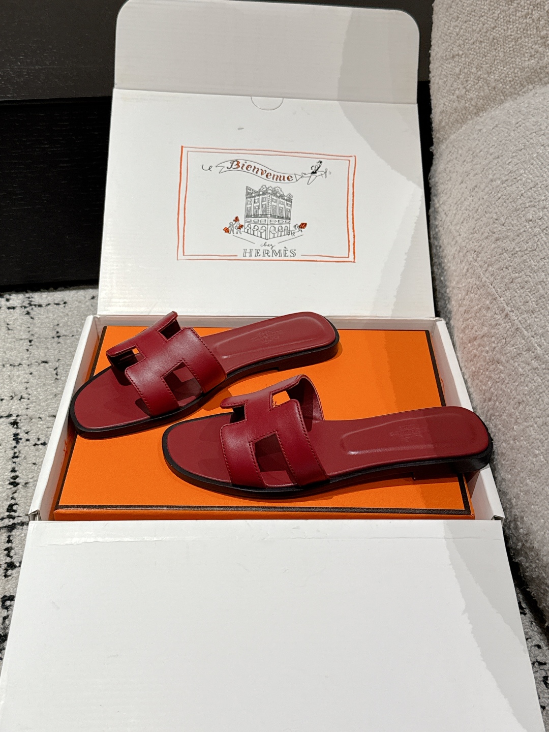 HERMES 00419 Hermes Oran Sandals Orange Brûlée