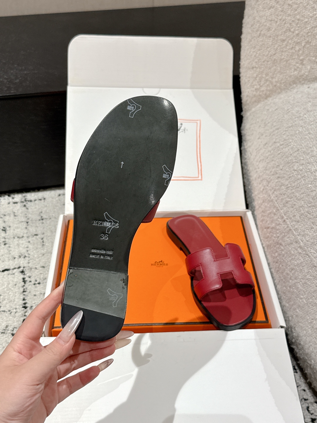 HERMES 00419 Hermes Oran Sandals Orange Brûlée