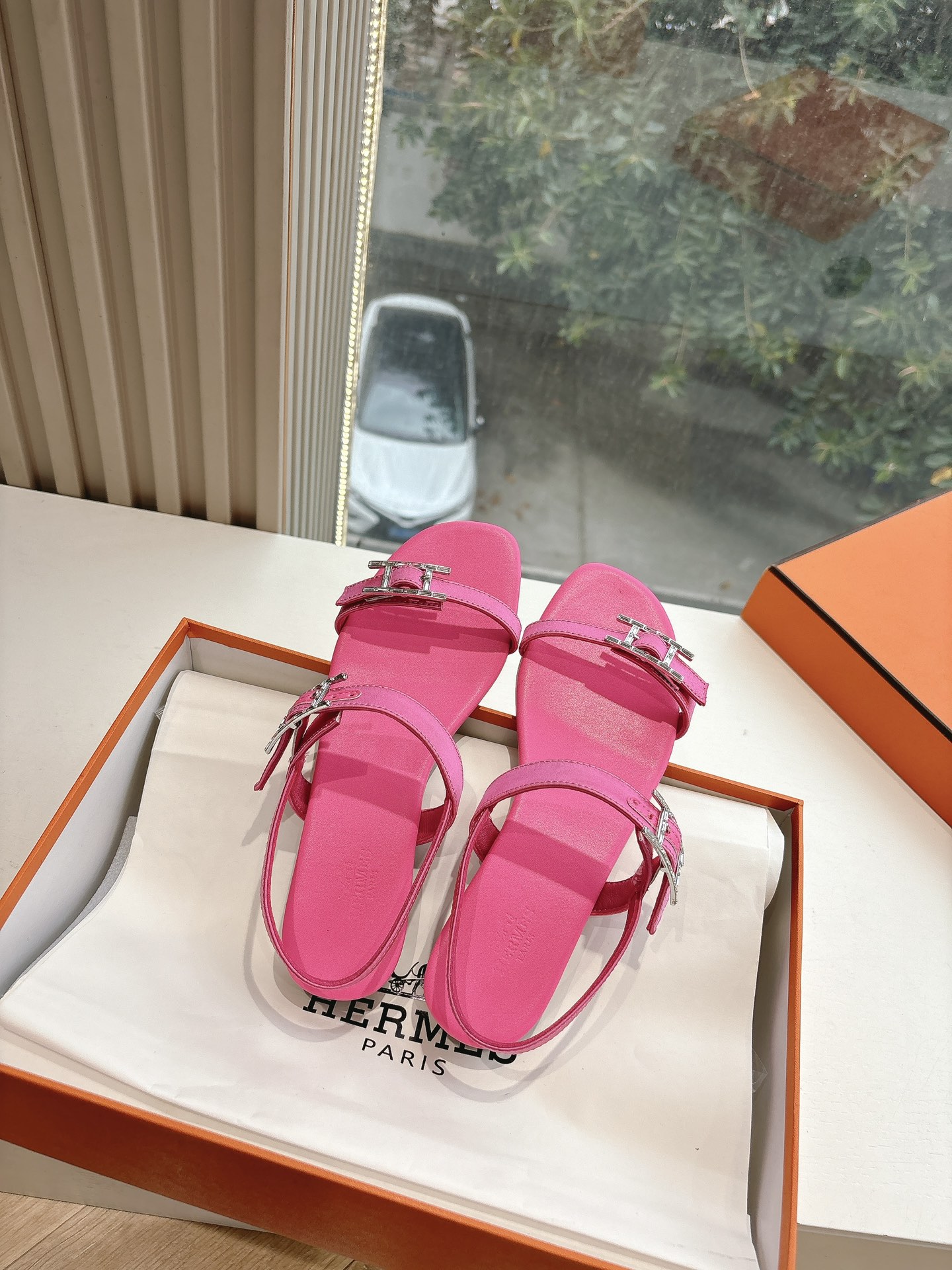 HERMES 00419 Hermes Calfskin Cristal Sandals Pink Sold Out
