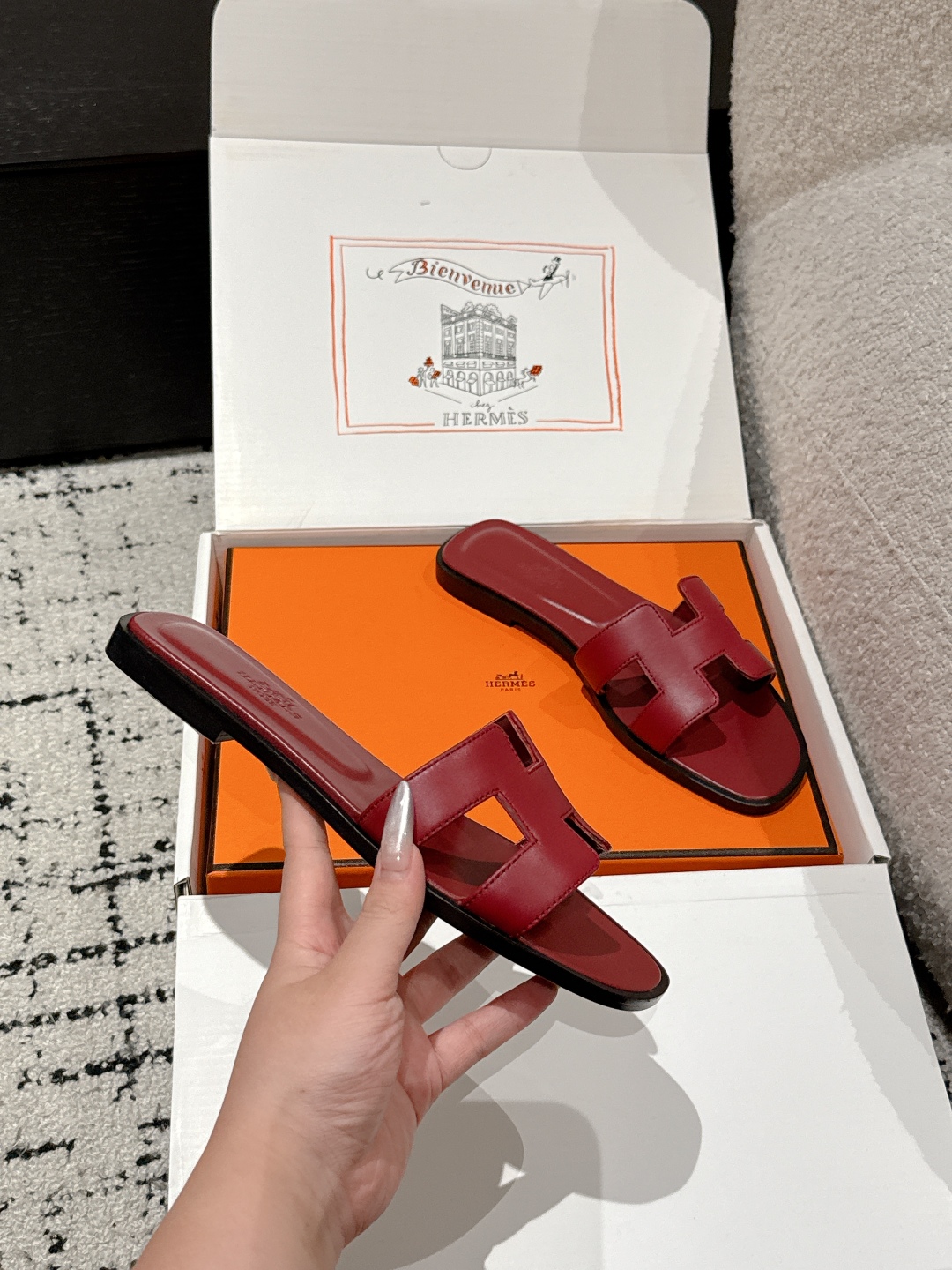 HERMES 00419 Hermes Oran Sandals Orange Brûlée
