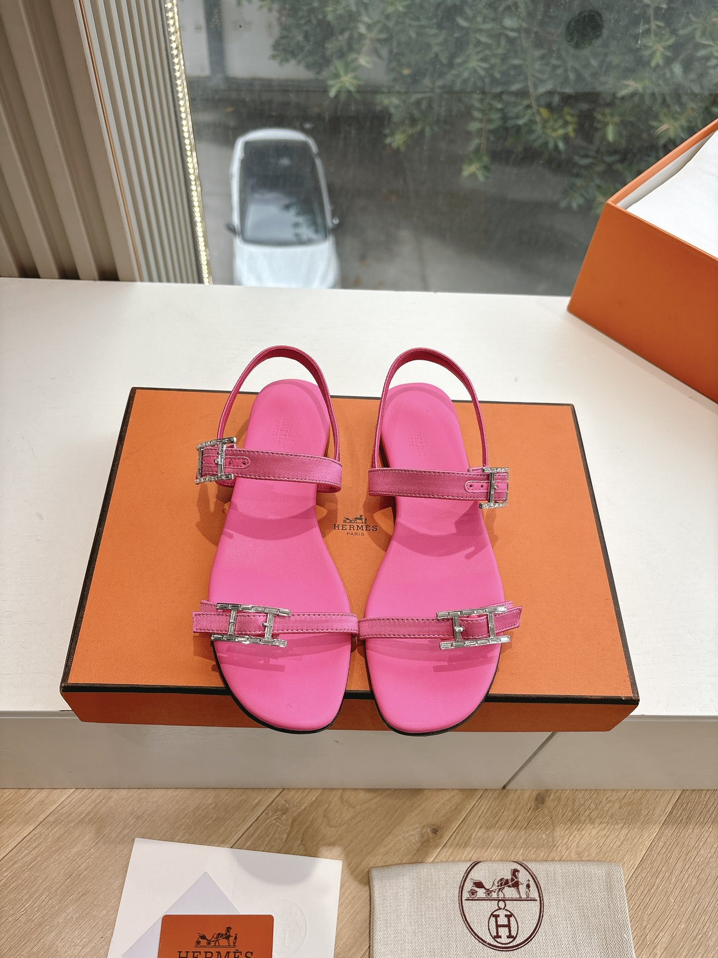Hermes Calfskin Cristal Sandals Pink Sold Out
