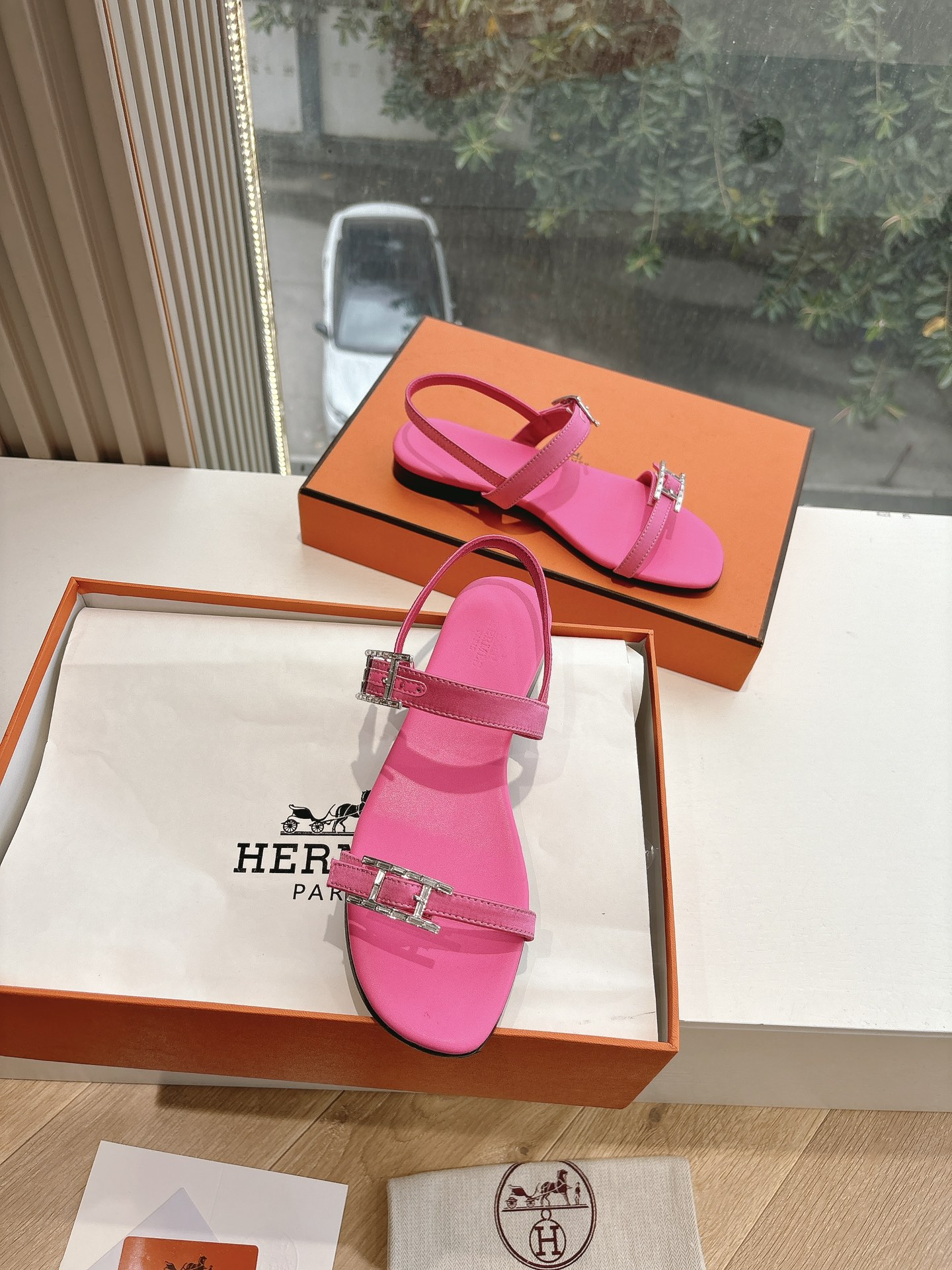 HERMES 00419 Hermes Calfskin Cristal Sandals Pink Sold Out